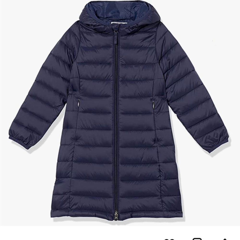 Amazon Essentials NWT Girl's youth L Lightweight long puffer jacket Navy Blue